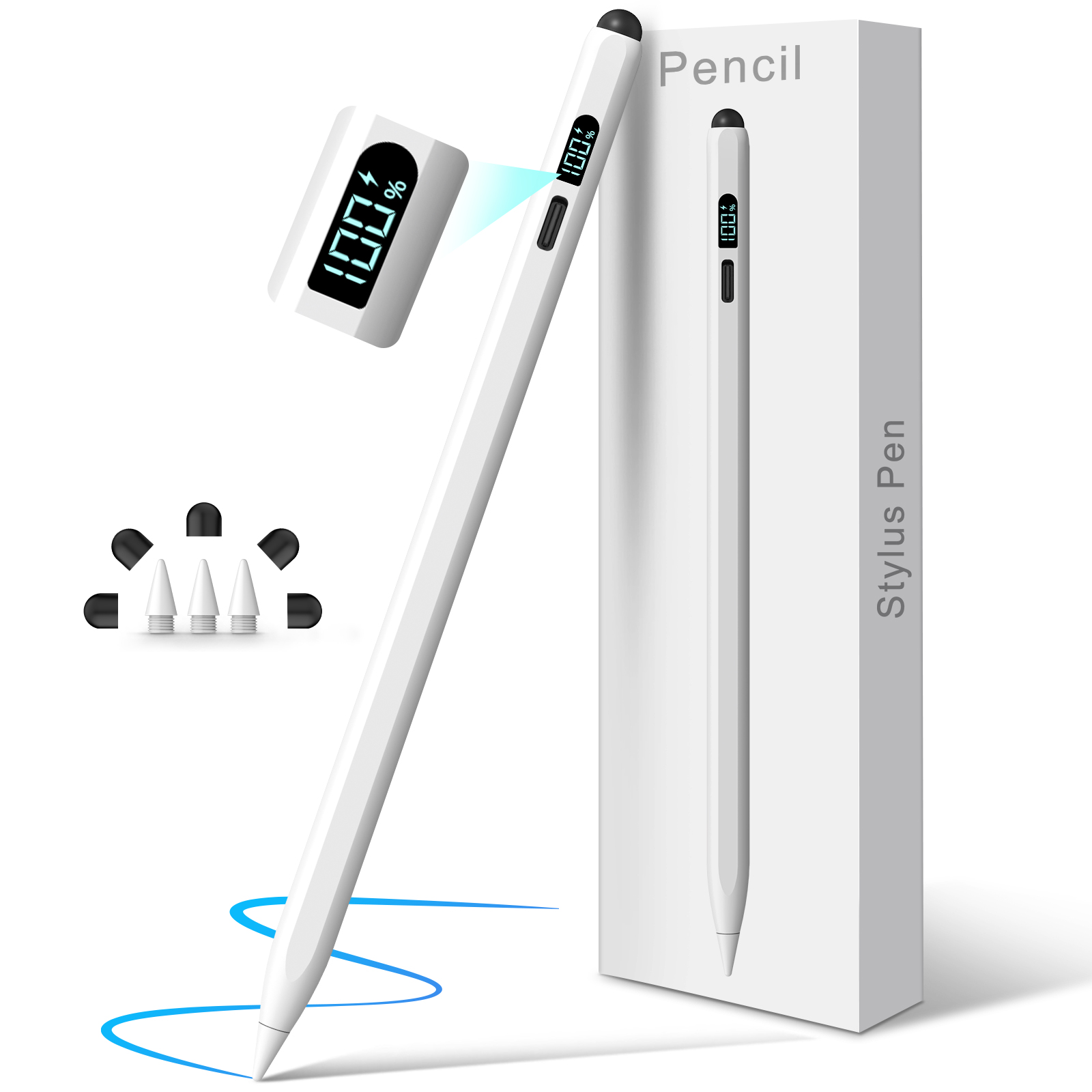 Digiroot iPad Apple Pencil 2025-2018, LED Power Display Dual-Tip Stylus Pen with 3X Fast Charge, Compatible for iPad A16 11/10/9/8/7/6, Pro 11"/12.9"/13''/M4, Air M3/M2/5/4/3, Mini 7/6/5